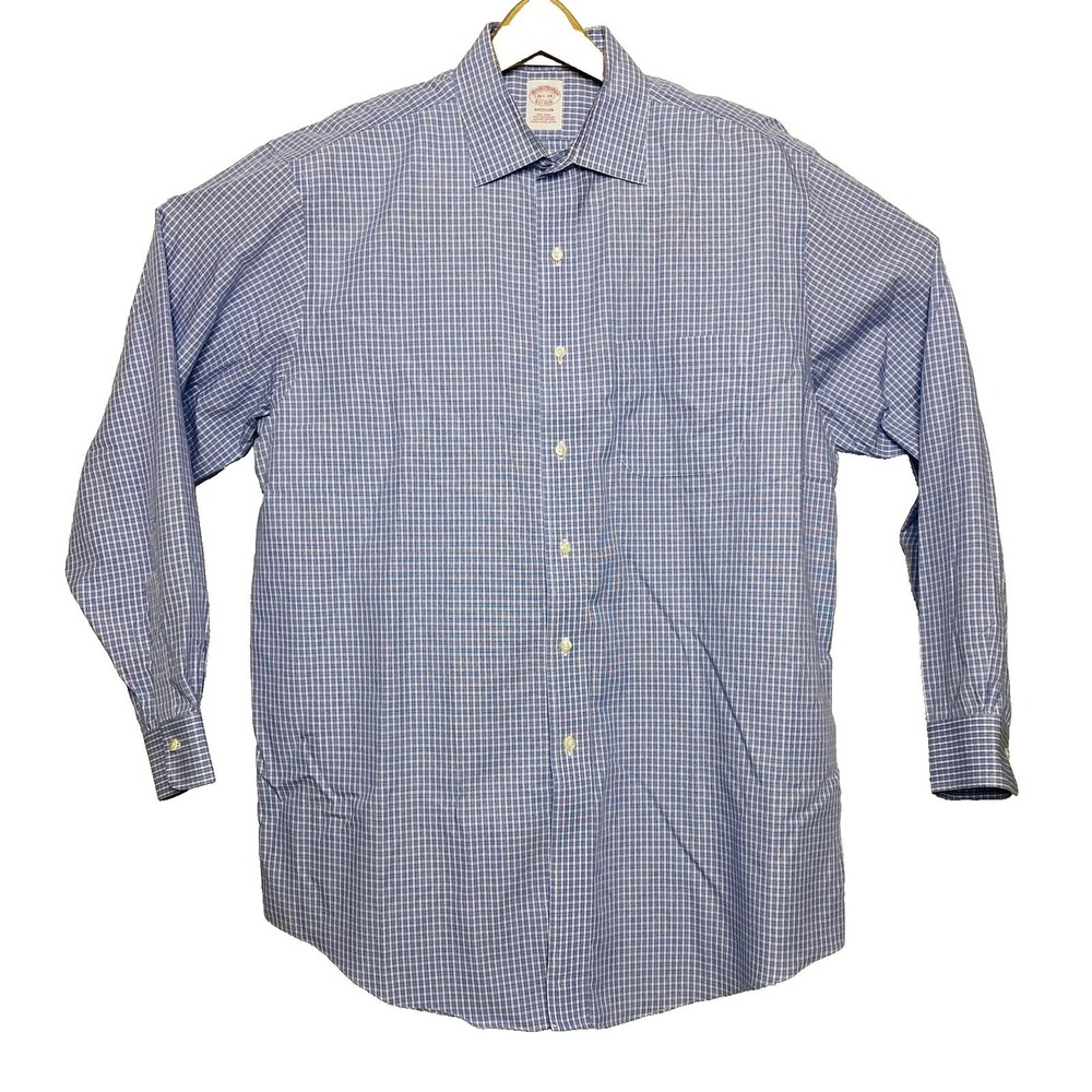 Brooks Brothers Madison Blue & White Gingham Check L/S Ctn Btn Down Size 16.5/34